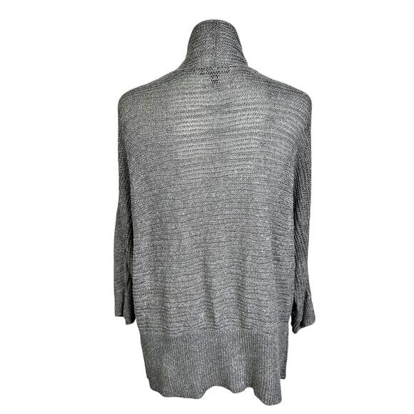Eileen Fisher 3/4 Sleeve Silk Blend Open Cardigan Sweater Silver Women’s L - Picture 3 of 7